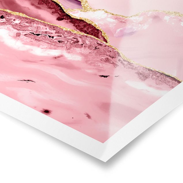 Billeder lyserød Abstract Mountains Pink With Golden Lines