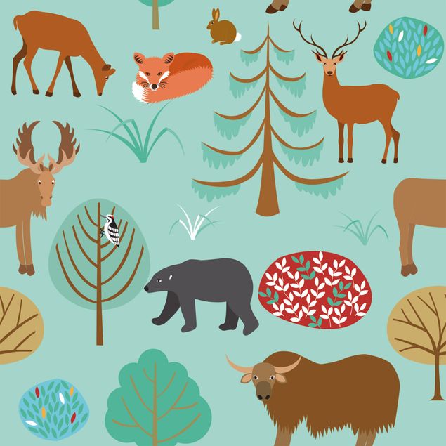 Møbelfolier sideborde Modern Children Pattern With Forest Animals