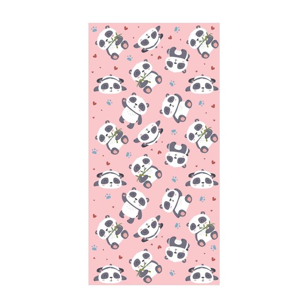 moderne tæppe Cute Panda With Paw Prints And Hearts Pastel Pink