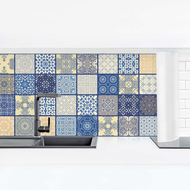 Stænkplader fliselook Sunny Mediterranian Tiles With Blue Joints
