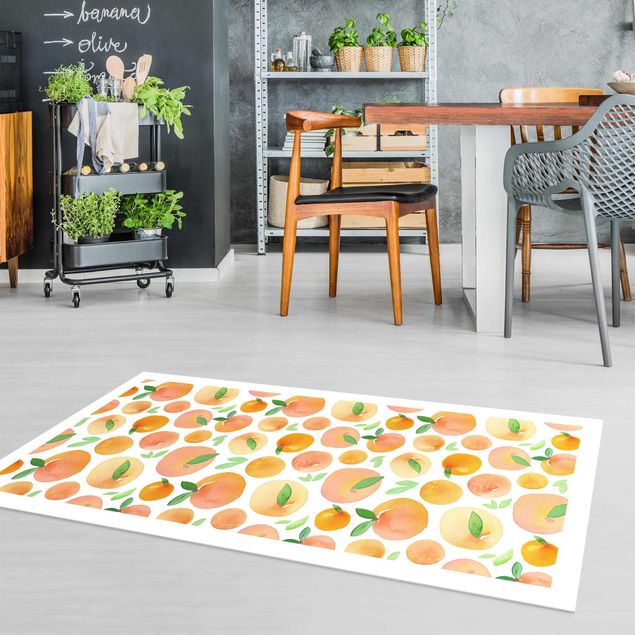 køkken dekorationer Watercolour Oranges With Leaves In White Frame