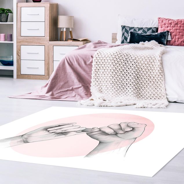 moderne gulvtæppe Illustration Hands Friendship Circle Pink White