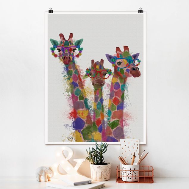 Børneværelse deco Rainbow Splash Giraffe Trio