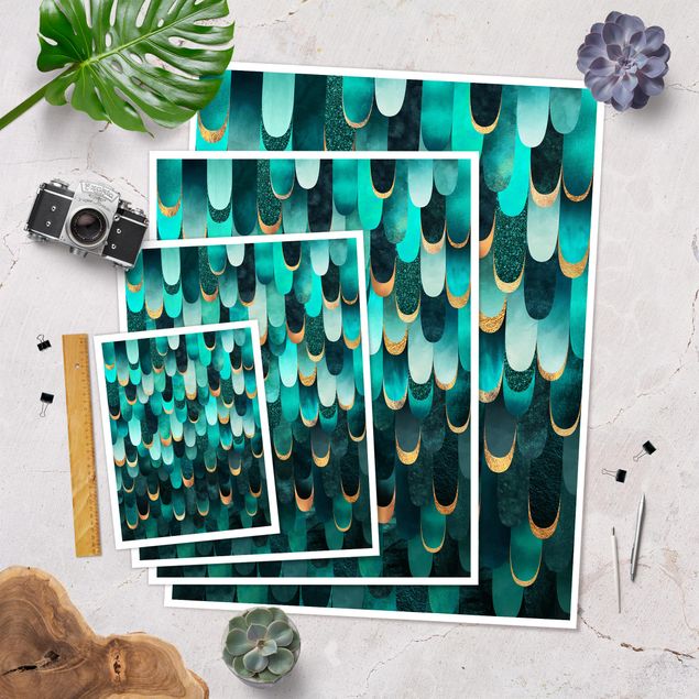 Plakater Feathers Gold Turquoise