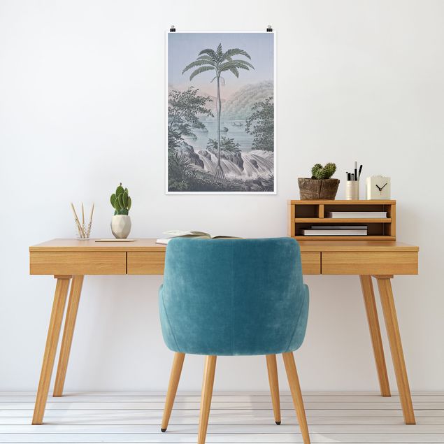 Plakater kunsttryk Vintage Illustration - Landscape With Palm Tree