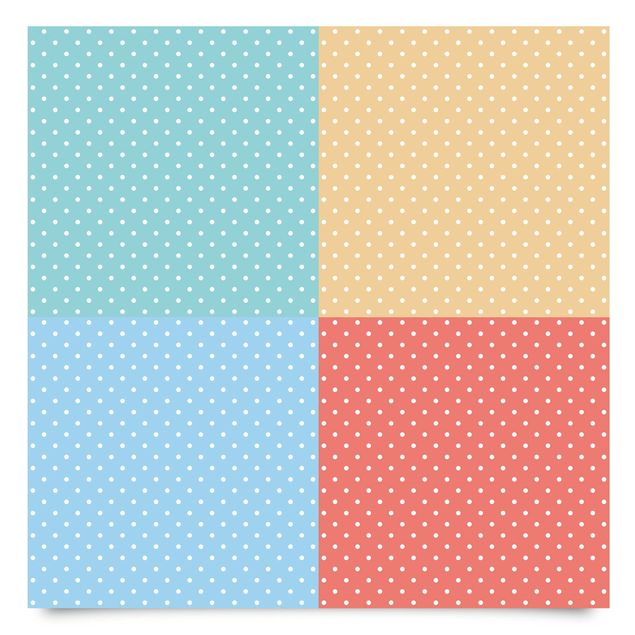 Selvklæbende folier gul 4 Pastel Colours With White Dots - Turquoise Blue Yellow Red