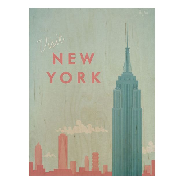 Prints på træ vintage Travel Poster - New York