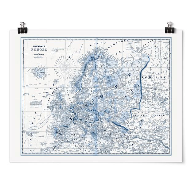 Billeder verdenskort Map In Blue Tones - Europe