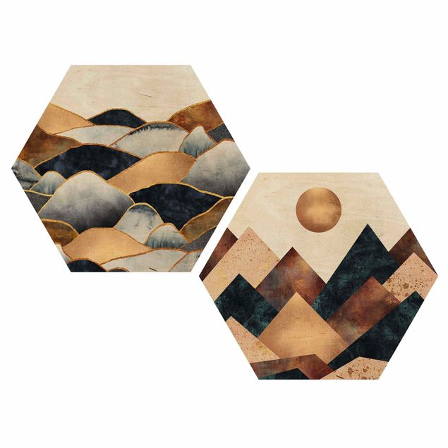 Sekskantede billeder Geometric & Golden Mountains Watercolour
