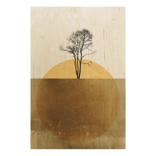 Prints på træ landskaber Golden Sun With Tree