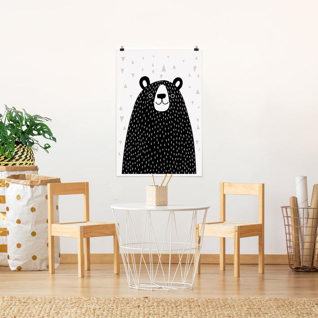 Plakater sort og hvid Zoo With Patterns - Bear