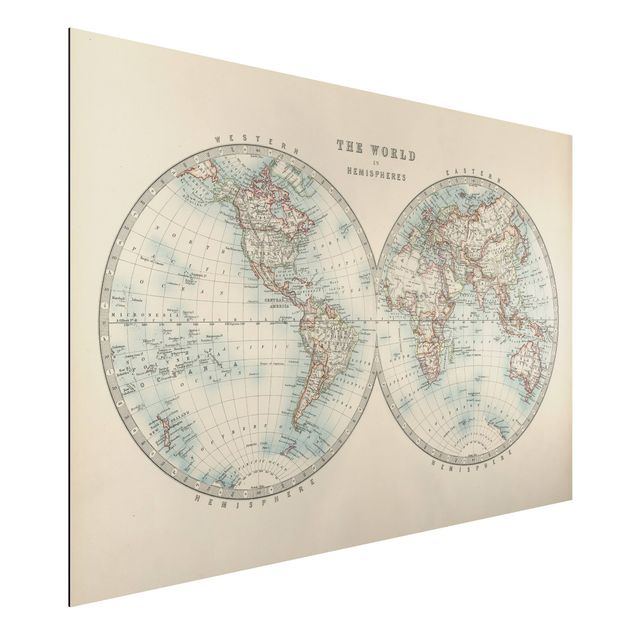 køkken dekorationer Vintage World Map The Two Hemispheres