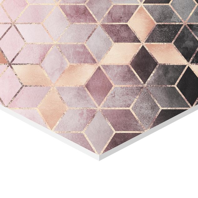 Sekskantede billeder Pink Grey Golden Geometry
