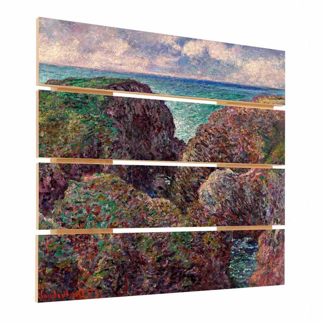 Prints på træ strande Claude Monet - Group of Rocks at Port-Goulphar