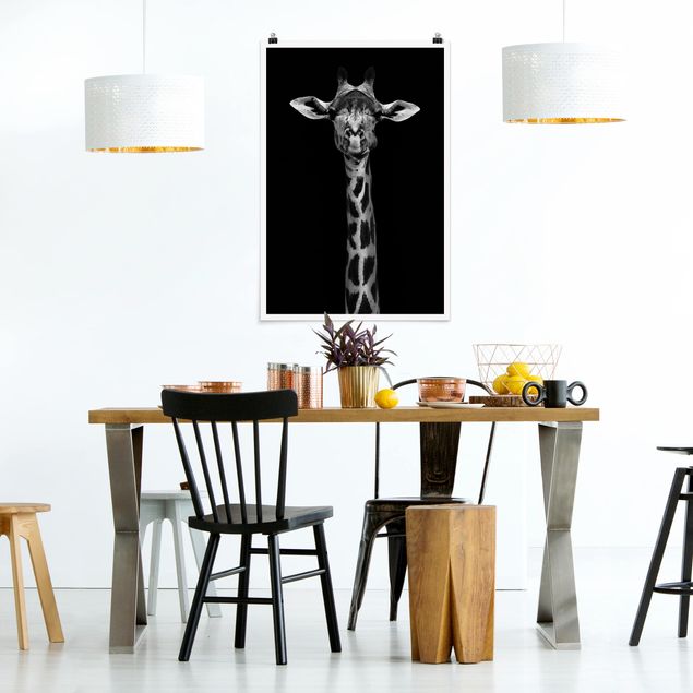 Plakater sort og hvid Dark Giraffe Portrait