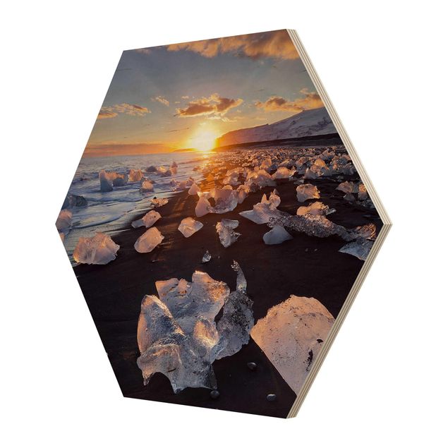 Sekskantede billeder Chunks Of Ice On The Beach Iceland