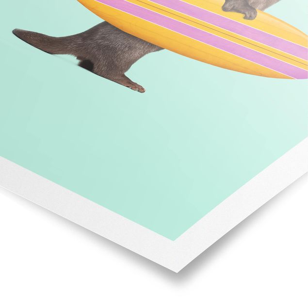 Billeder kunsttryk Otter With Surfboard