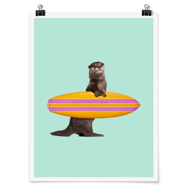 Plakater dyr Otter With Surfboard