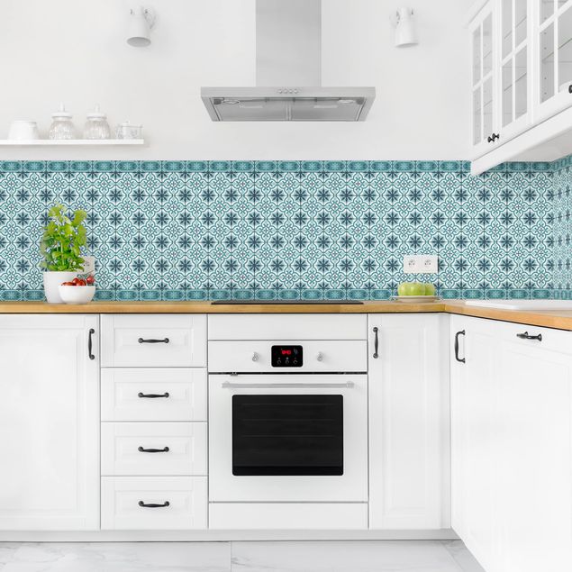 Stænkplader fliselook Geometrical Tile Mix Cross Turquoise