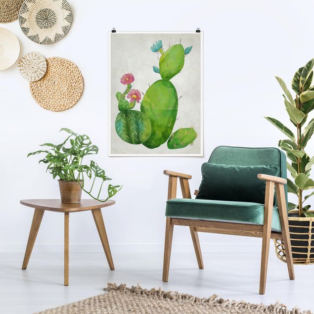 Plakater blomster Cactus Family In Pink And Turquoise