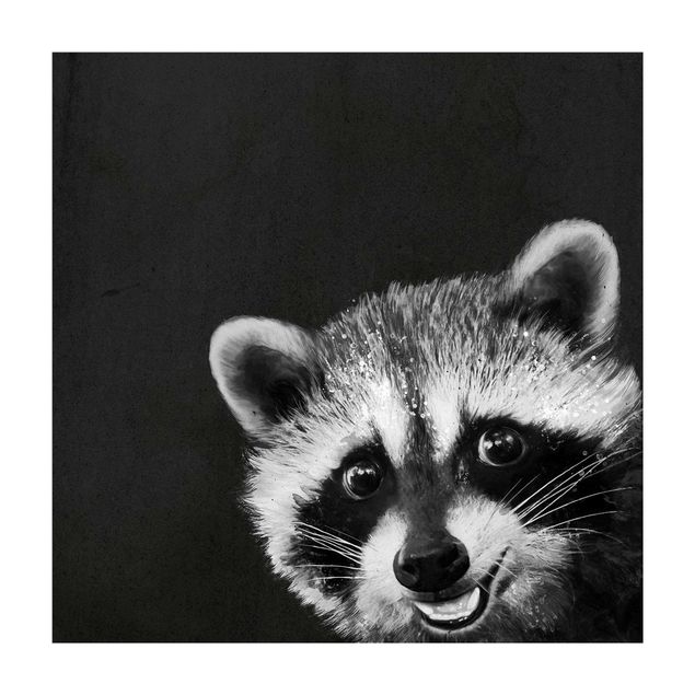 Gulvtæppe antracit Illustration Racoon Black and White Painting