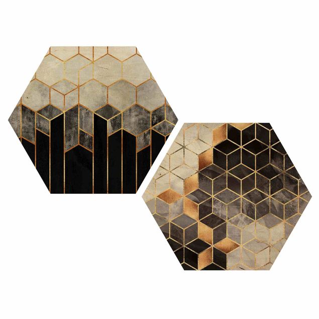 Sekskantede billeder Golden Geometry Watercolour Set