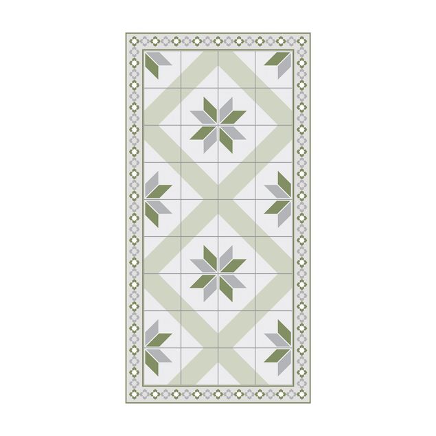 Moderne tæpper Geometrical Tiles Rhombic Flower Olive Green With narrow Border