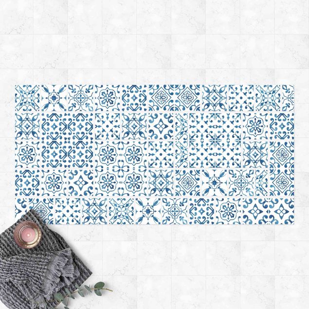 udendørstæpper Tile Pattern Blue White