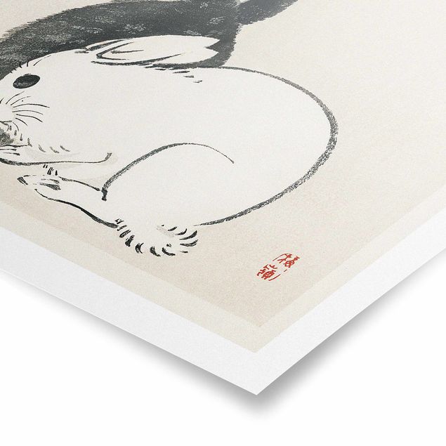 Billeder sort og hvid Asian Vintage Drawing Two Bunnies