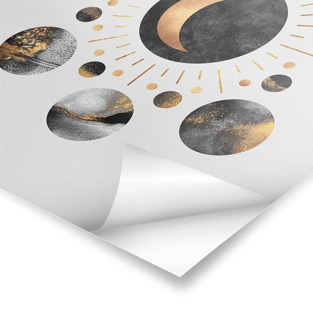 Plakater Moon Phases Abstract Gold