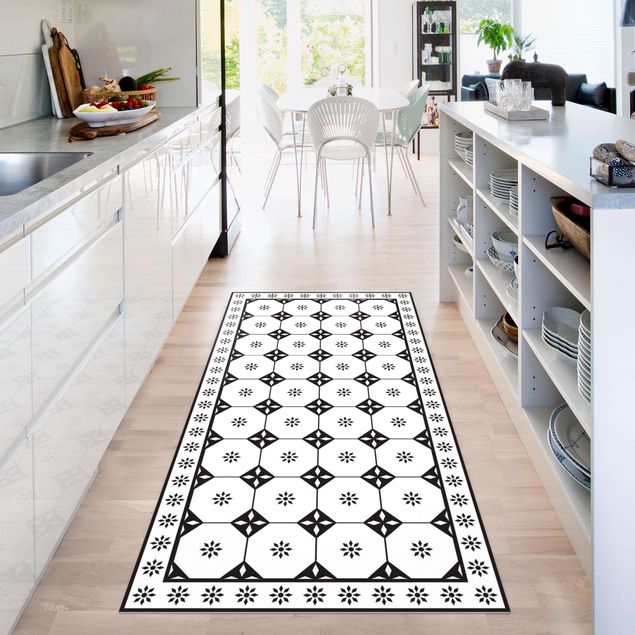 gulvløber Geometrical Tiles Cottage Black And White With Border