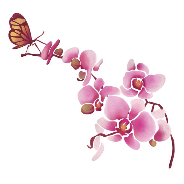 Wallstickers blomster Orchid With Butterfly
