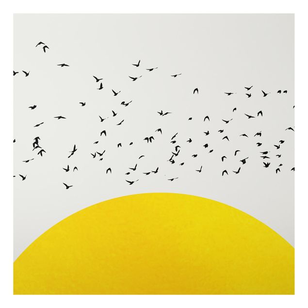 Billeder landskaber Flock Of Birds In Front Of Yellow Sun