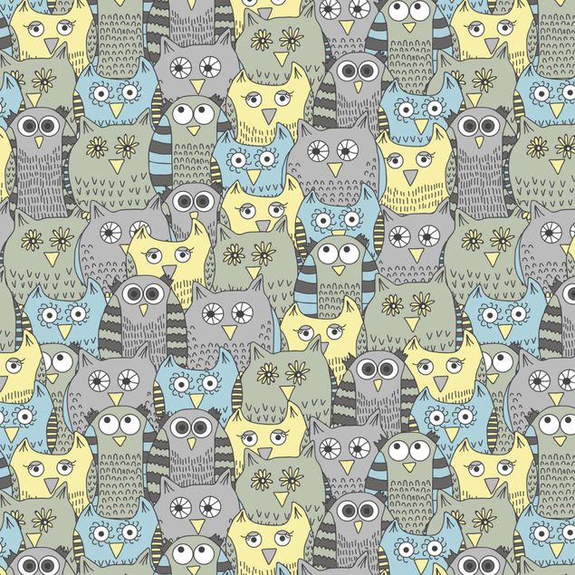 Selvklæbende folier Pattern With Funny Owls Blue