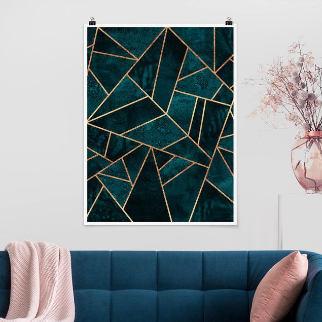 Plakater kunsttryk Dark Turquoise With Gold
