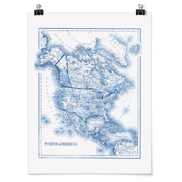 Billeder moderne Map In Blue Tones - North America