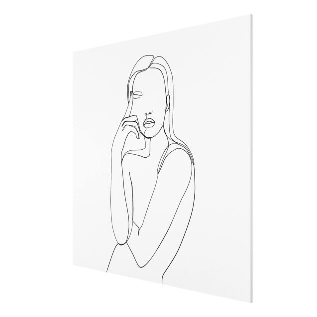 Billeder kunsttryk Line Art Pensive Woman Black And White