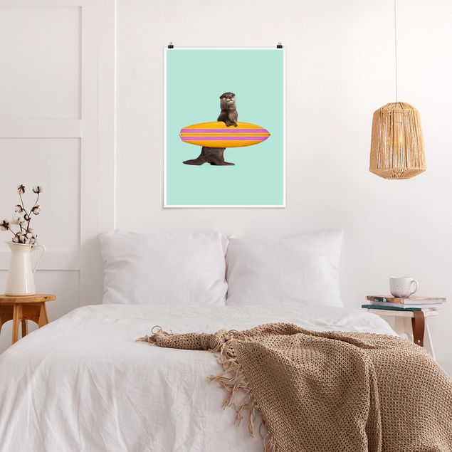 Plakater kunsttryk Otter With Surfboard
