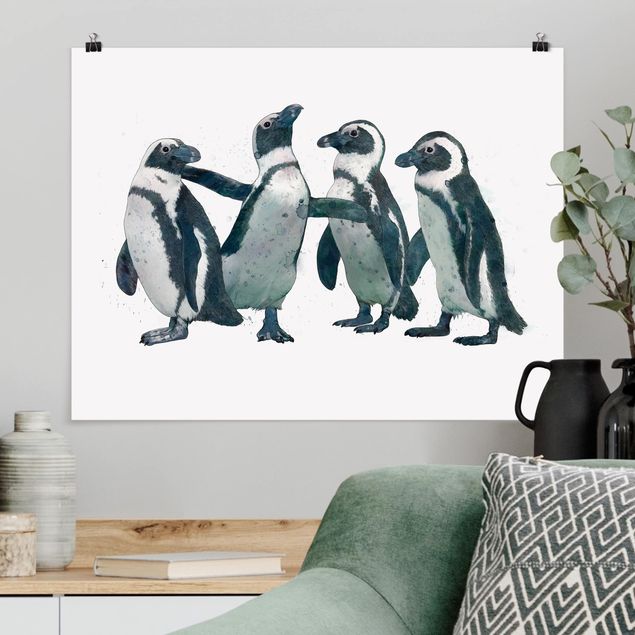Plakater sort og hvid Illustration Penguins Black And White Watercolour