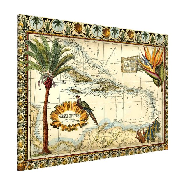 køkken dekorationer Vintage Tropical Map West Indies