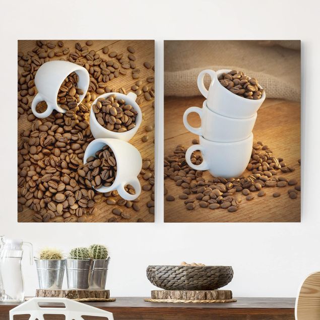 køkken dekorationer 3 espresso cups with coffee beans