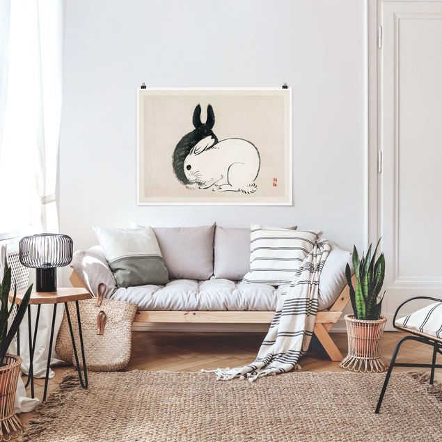 Plakater vintage Asian Vintage Drawing Two Bunnies