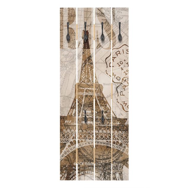 Knagerækker brun Shabby Chic Collage - Paris