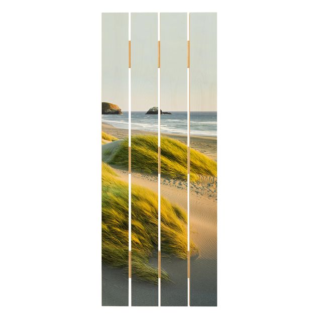 Prints på træ strande Dunes And Grasses At The Sea