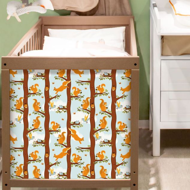 Børneværelse deco Cute Kids Pattern With Squirrels And Baby Birds