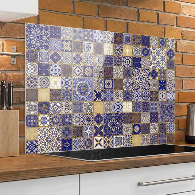 køkken dekorationer Oriental Tiles Blue With Golden Shimmer