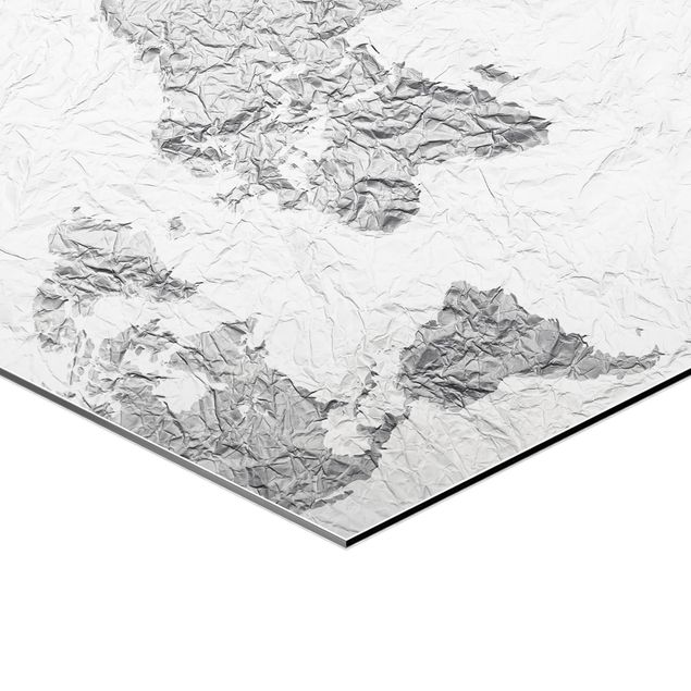 Sekskantede billeder Paper World Map White Grey