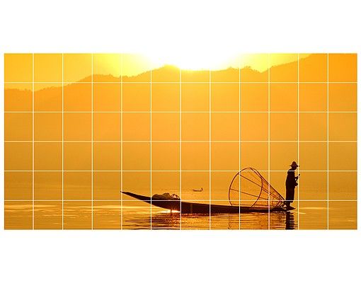 Flise klistermærker gul Fisherman And Sunrise