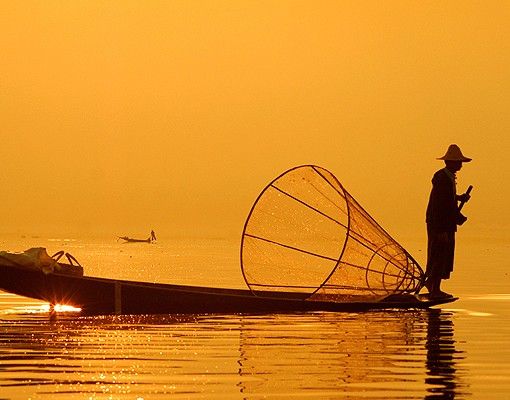 Flise klistermærker Fisherman And Sunrise