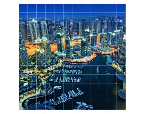 Flise klistermærker blå Dubai Marina At Night